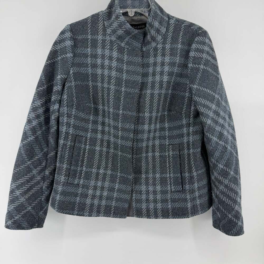 Talbots Wool Blend Blue Plaid Coat Women's Size 6 Business Workwear